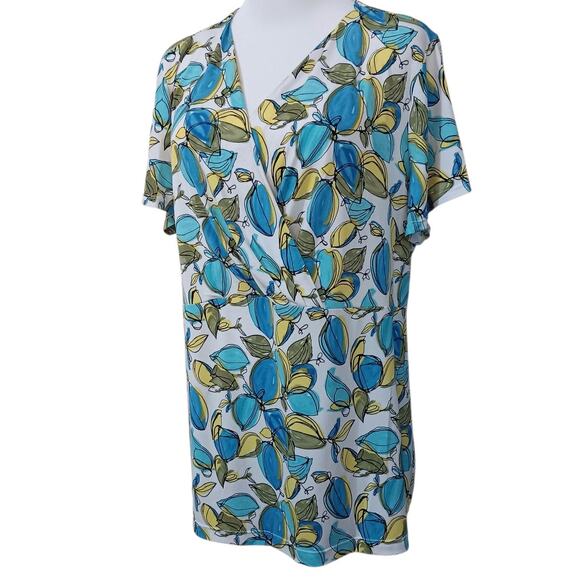 Alfani Beautiful Abstract Floral Blouse Top Plus 2X Stretchy Short Sleeves VNeck - Picture 4 of 10